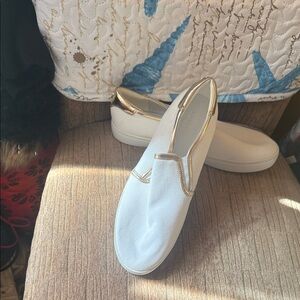 Liz Claiborne White and Gold Sneakers